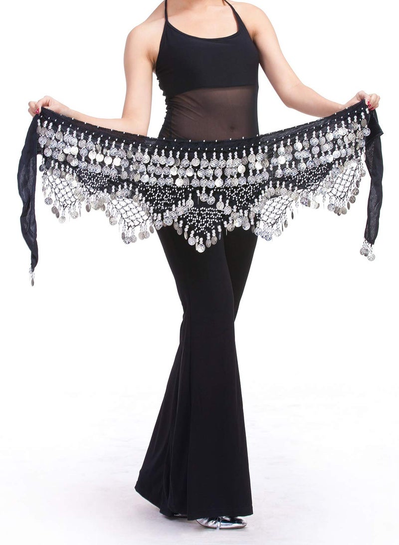 Aivtalk Women Belly Dance Wrap Gypsy Skirts with Coins Sequins Hip Scarf Black & Silver - Image 4